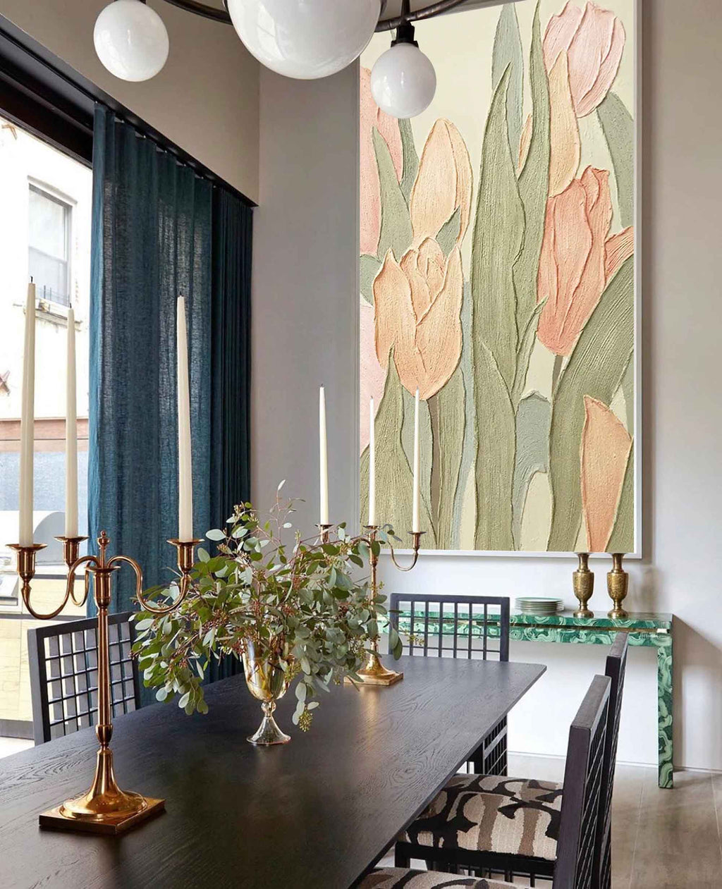 3D Impasto Tulip Field Soft Pink Modern Wall Art