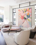 Impasto Textured Floral Bouquet Painting Soft Pink