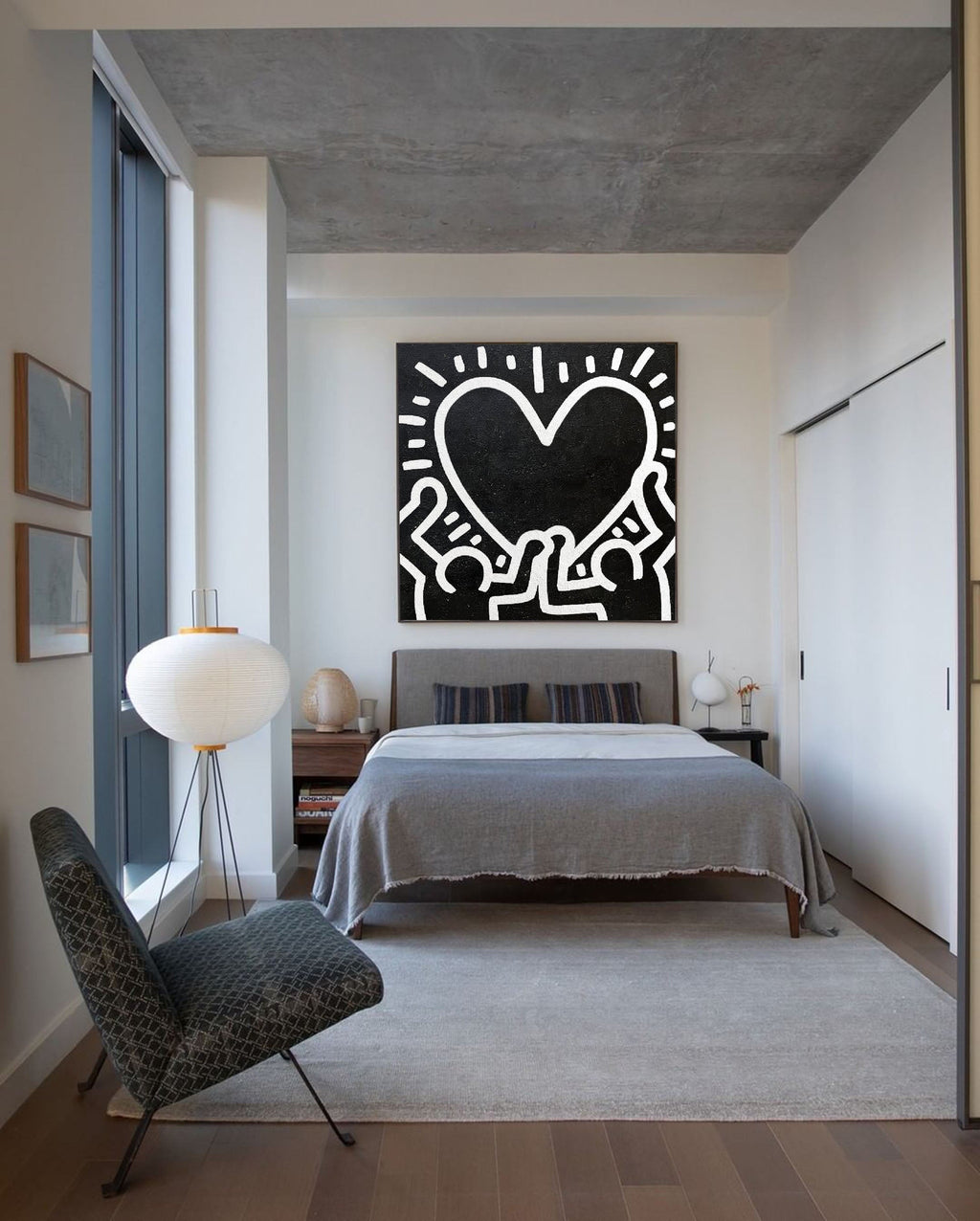 Keith Haring Style Black White Heart Hands Abstract Art
