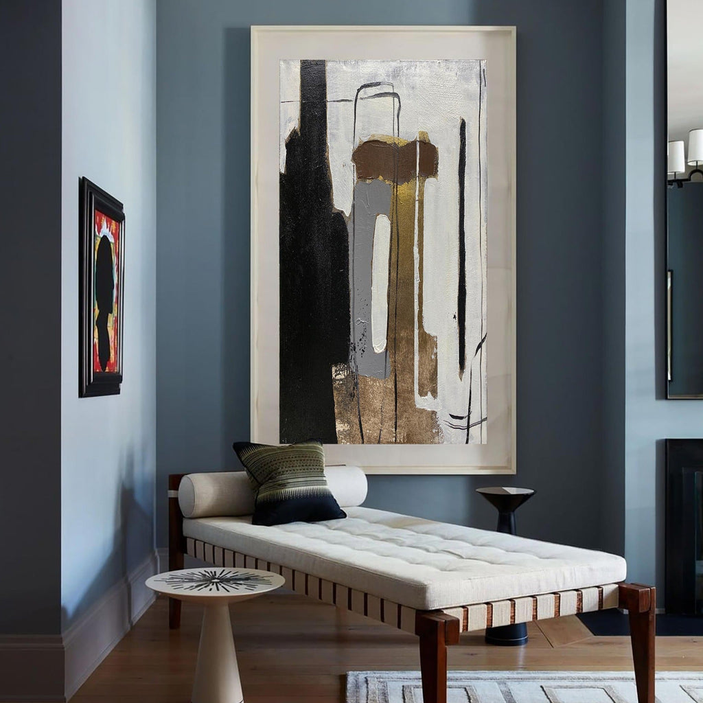 Wabi-Sabi Neutral Vertical Abstract Oil Painting