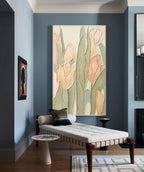 3D Impasto Tulip Field Soft Pink Modern Wall Art