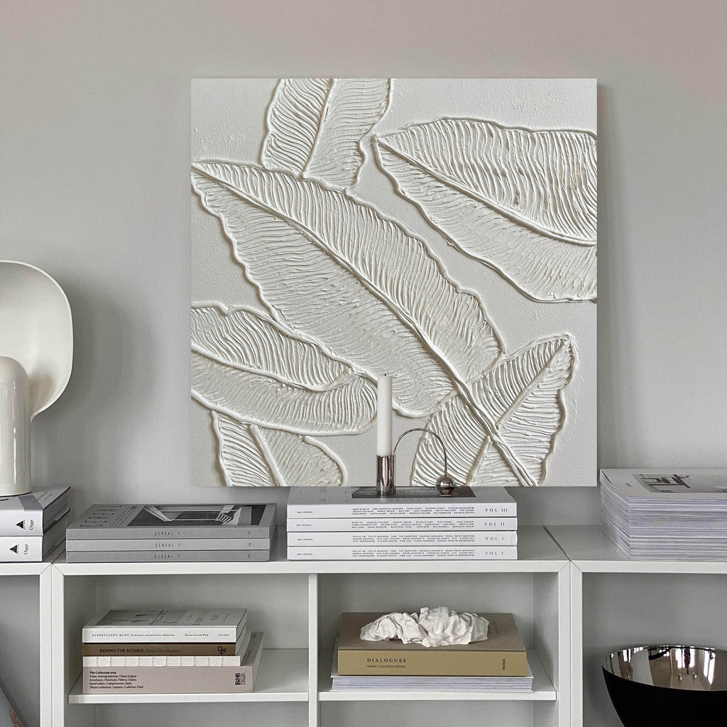 Plaster Art White 3D Leaf Texture Painting