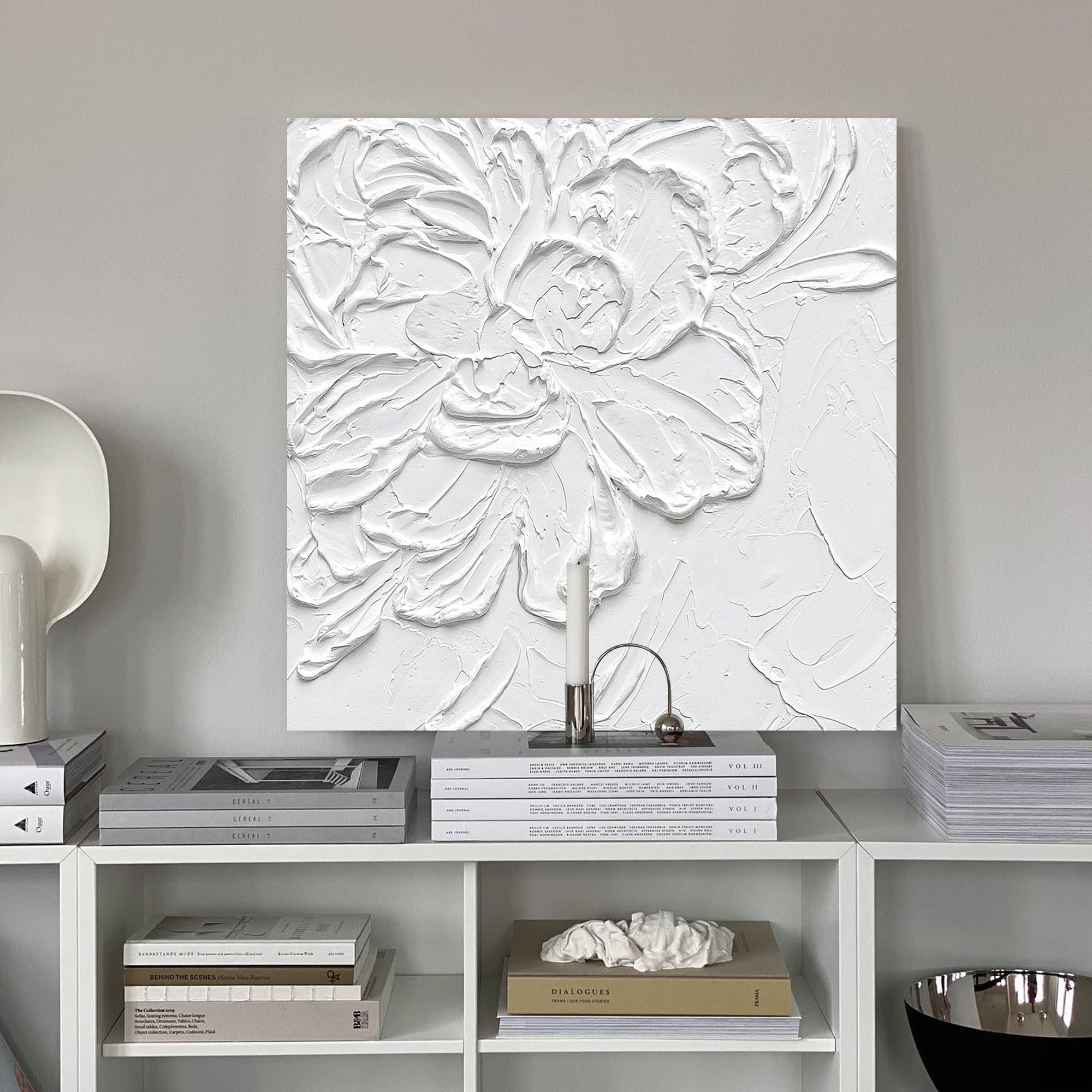 3D White Floral Impasto Painting