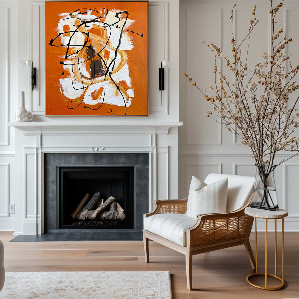 Vibrant Orange Abstract Expressionist Oil Painting