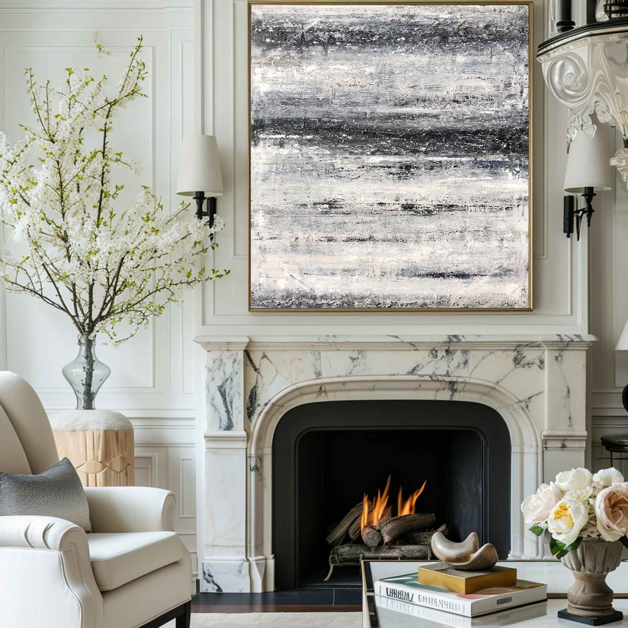 Monochrome Horizon Abstract Oil Painting