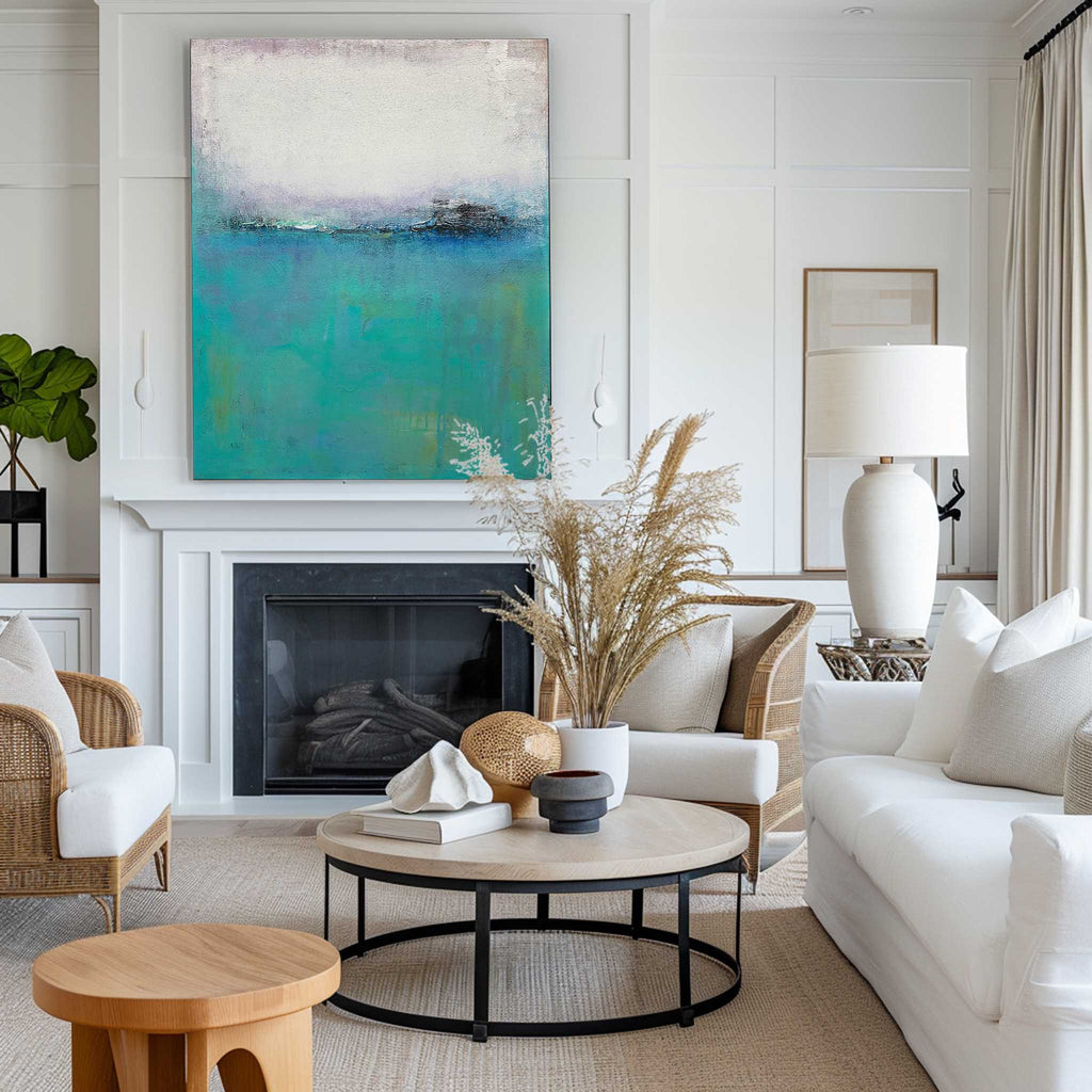 Turquoise Seascape Abstract Painting Vertical