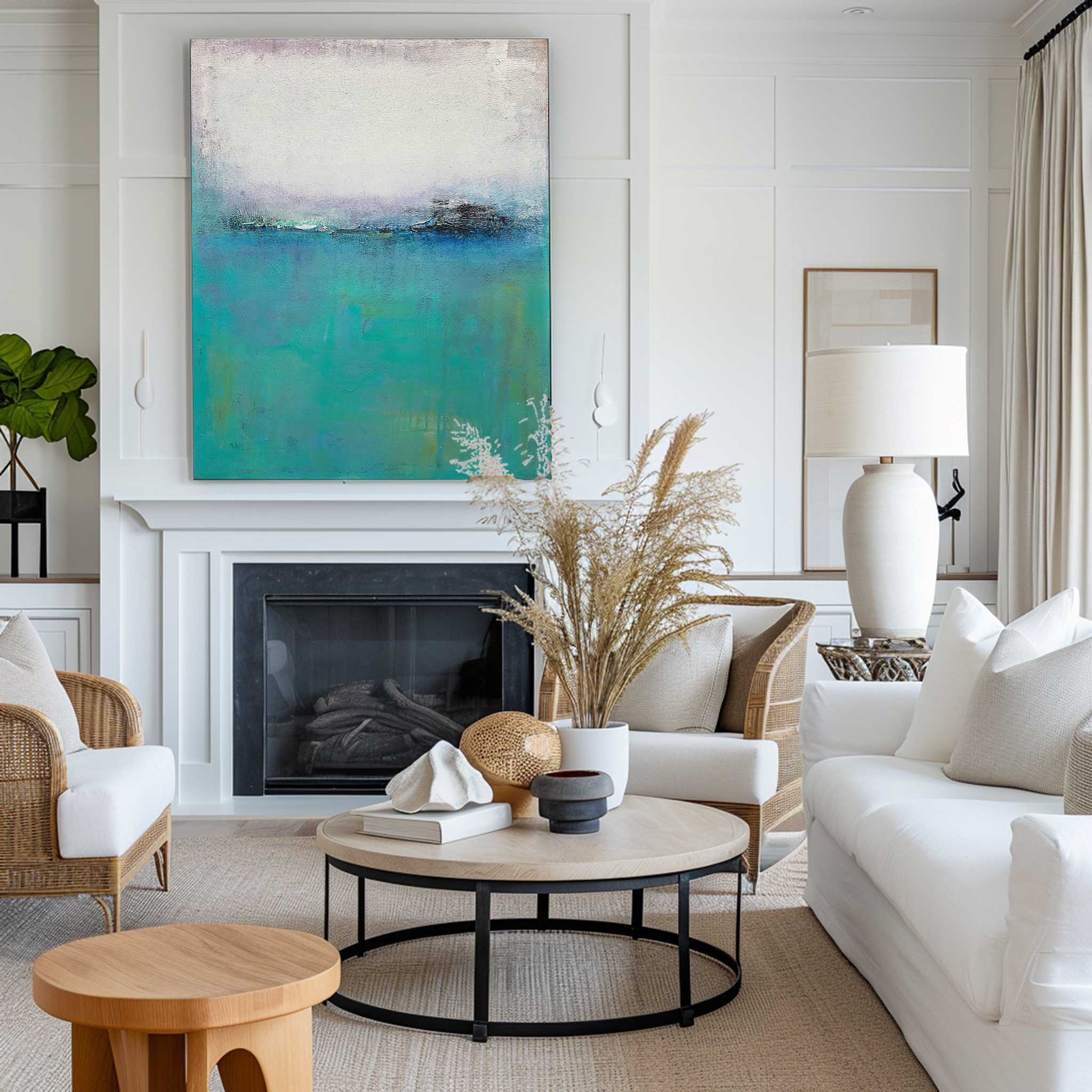 Turquoise Seascape Abstract Painting Vertical