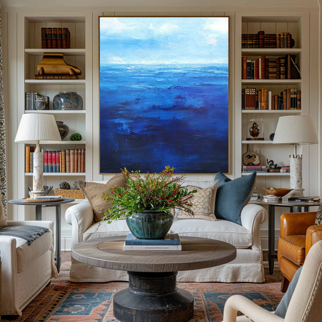 Deep Blue Seascape Oil Painting Vertical Wall Art