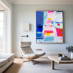 Vibrant Pink & Blue Abstract Painting Vertical