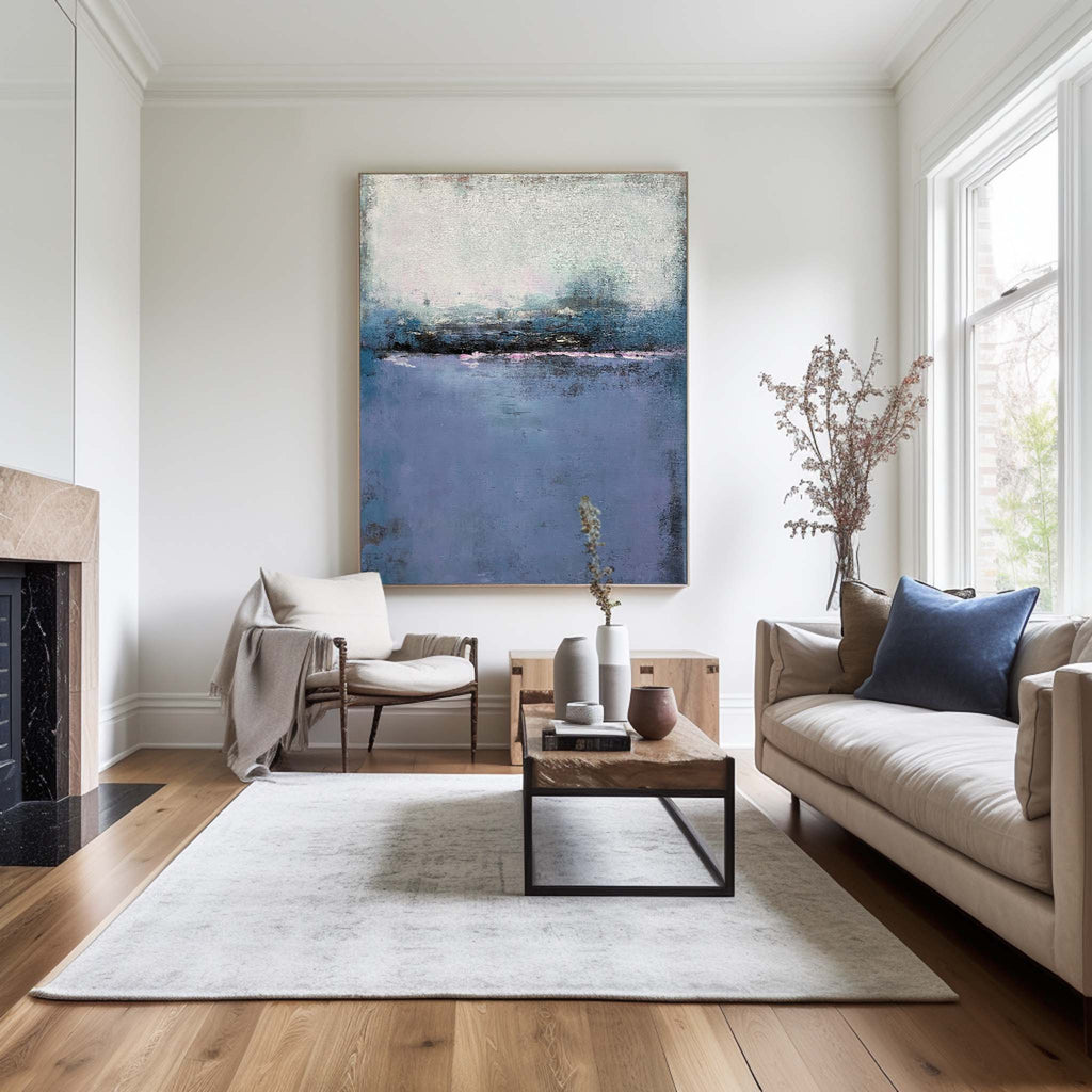 Serene Indigo Seascape Abstract Oil Painting