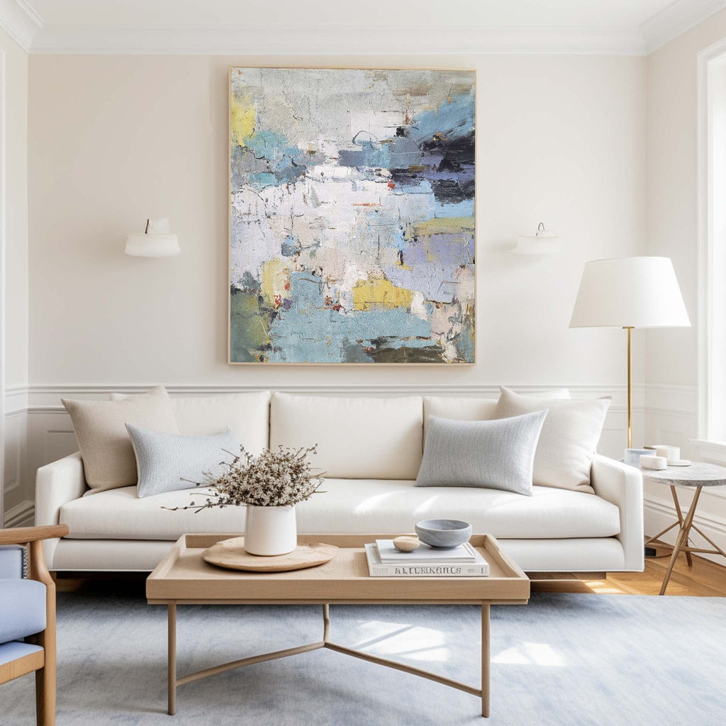 Textured Blue Yellow Abstract Oil Painting