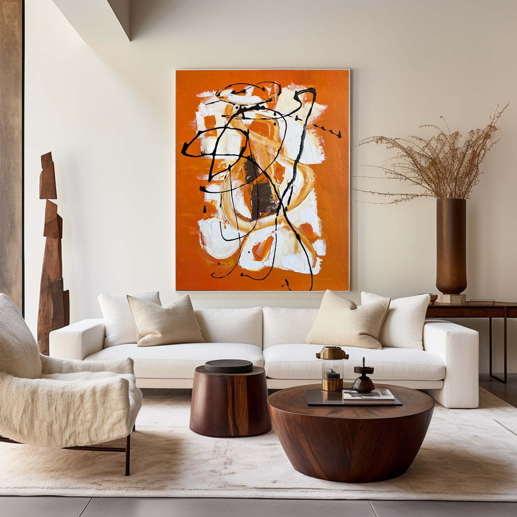 Vibrant Orange Abstract Expressionist Oil Painting