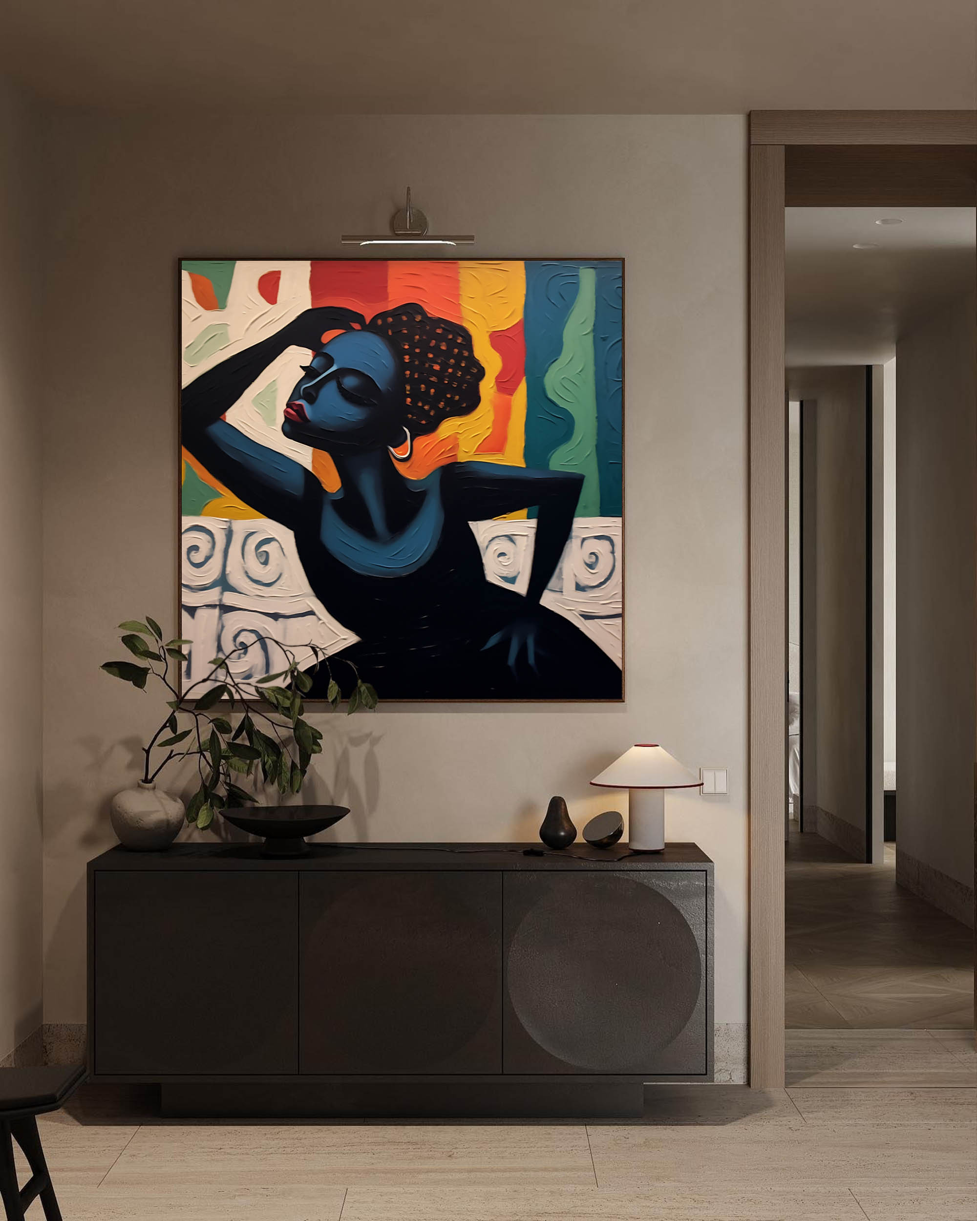 Vibrant Black Woman Portrait 3D Impasto Painting