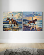 Dual Equestrian Coastal Diptych Vibrant Impasto