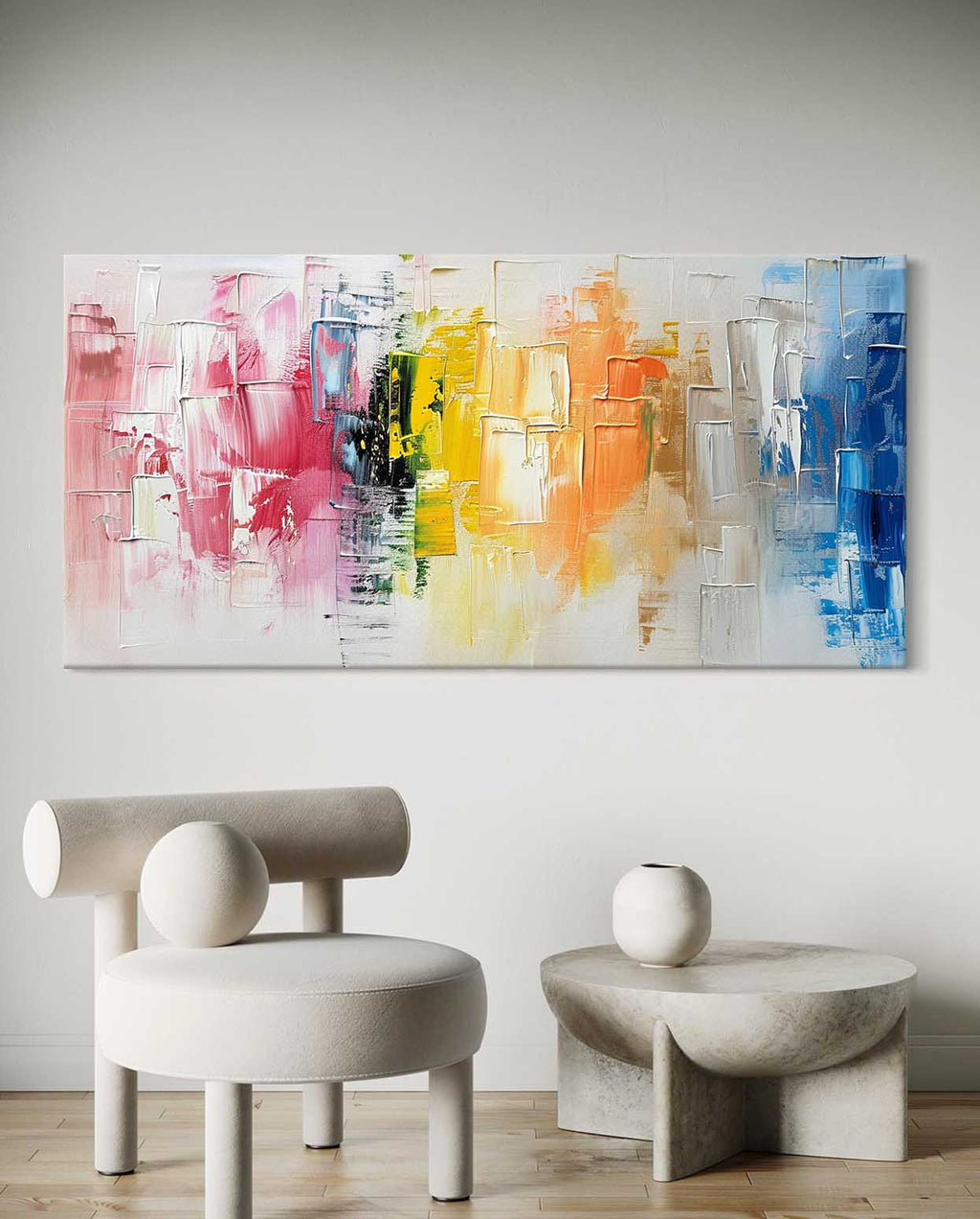 Vibrant Color Block Abstract Oil Painting