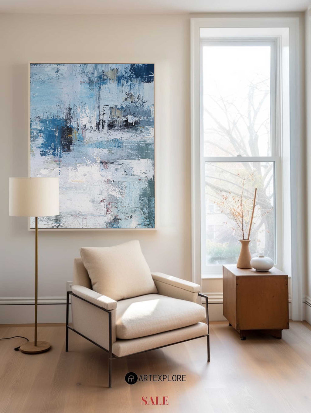 Coastal Breeze Abstract Oil Painting Vertical