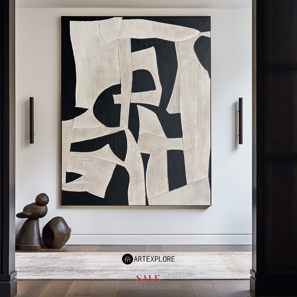 Textured Geometric Monochrome Abstract Painting