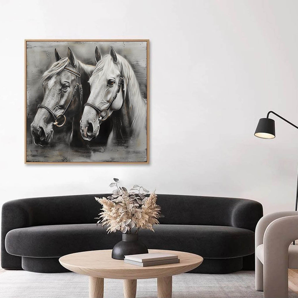Monochromatic Two Horses Portrait Painting