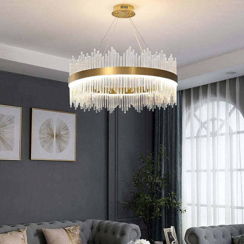 Kristy Modern Round/Rectangular Chain Chandelier, Gold