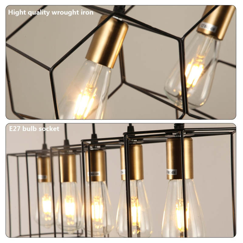 Arisha Rustic Farmhouse Geometry  3/5 Light Pendant Light, Black