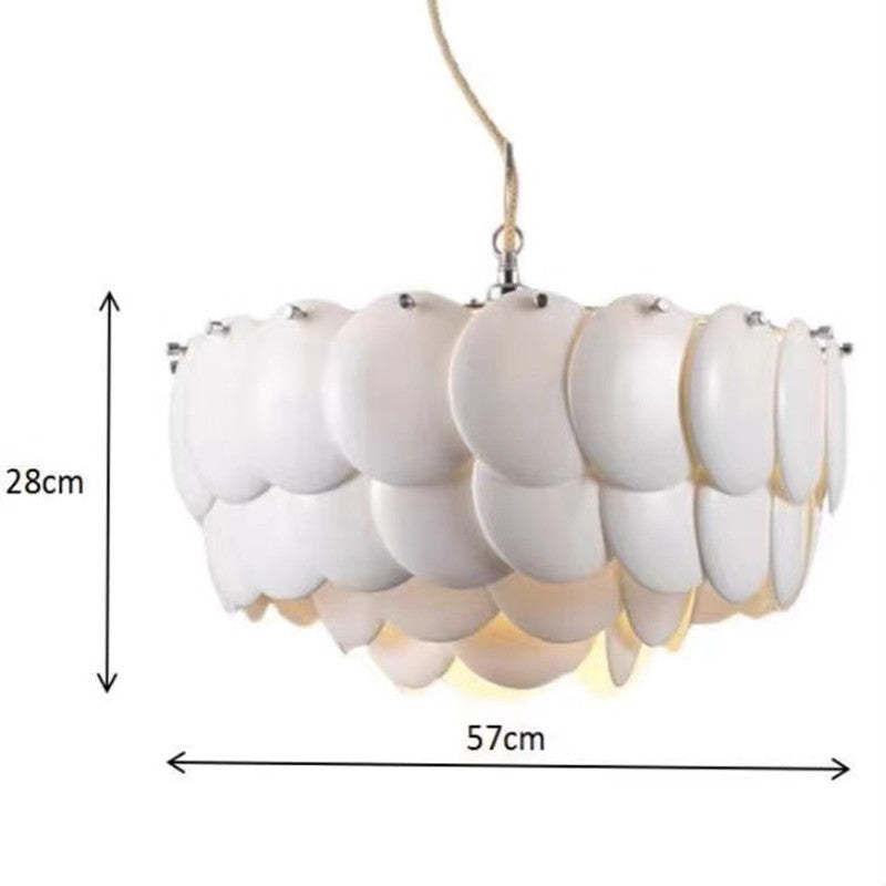 Arisha Wihte Art Deco Chandelier Light Fixture, Ceramic Leaf & Metal