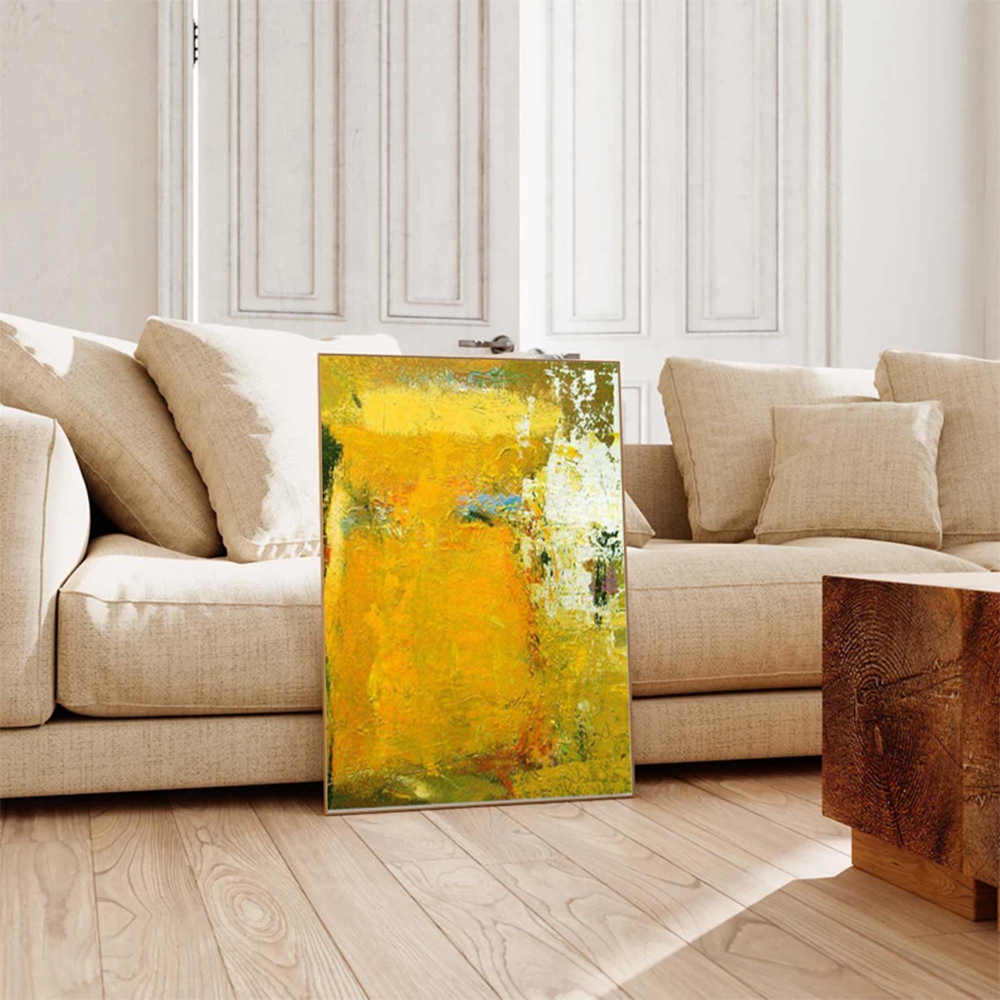 Vibrant Yellow Abstract Oil Painting Bold Impasto Texture