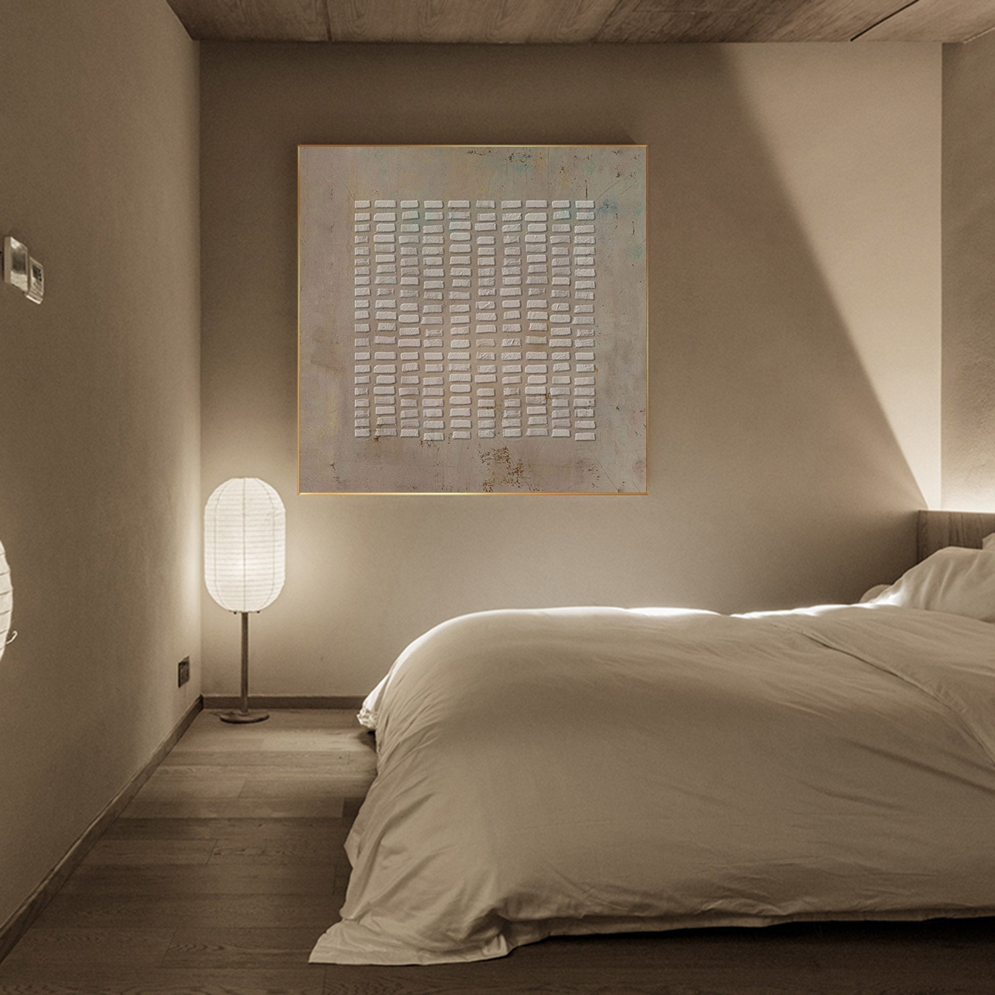 Minimalist 3D Textured Grid Painting Neutral Wall Art