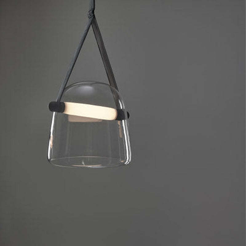 Valentina Modern Nordic Leather/Glass Pendant Light, Grey/White