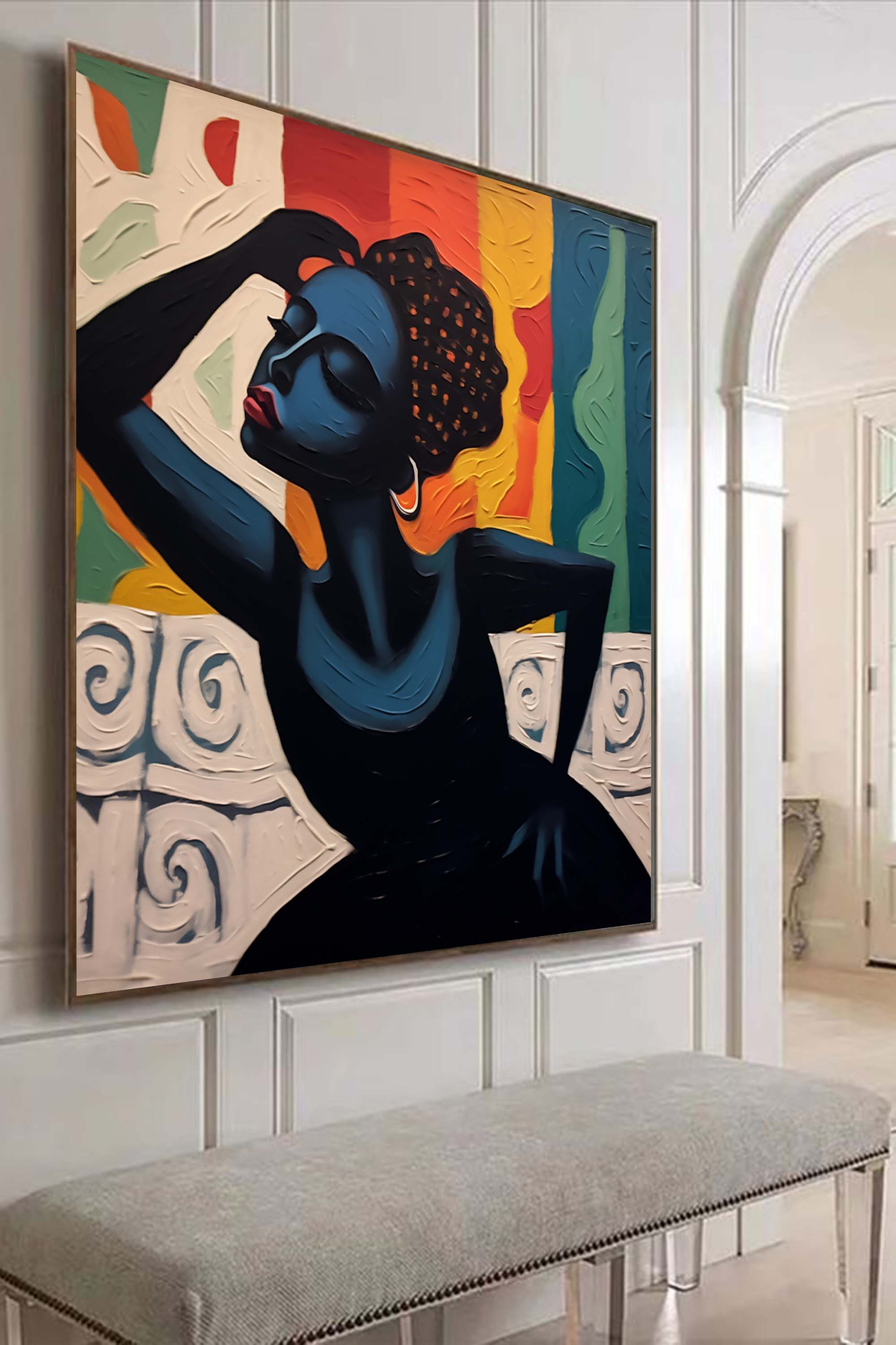 Vibrant Black Woman Portrait 3D Impasto Painting
