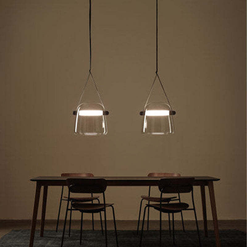 Valentina Modern Nordic Leather/Glass Pendant Light, Grey/White