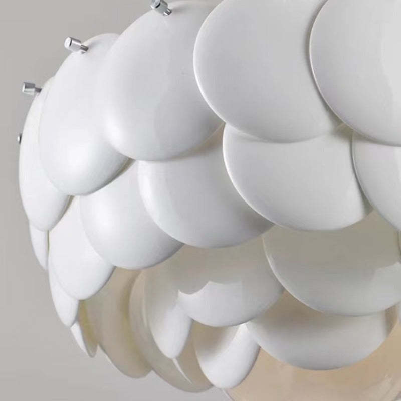 Arisha Wihte Art Deco Chandelier Light Fixture, Ceramic Leaf & Metal