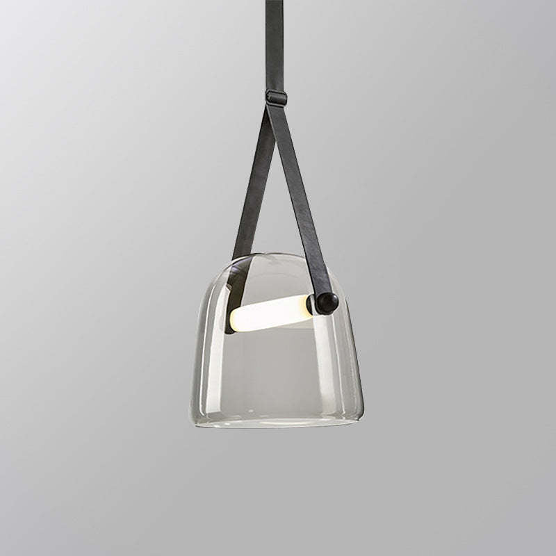 Valentina Modern Nordic Leather/Glass Pendant Light, Grey/White