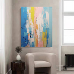 Impasto Vertical Abstract Painting Blue And Pink