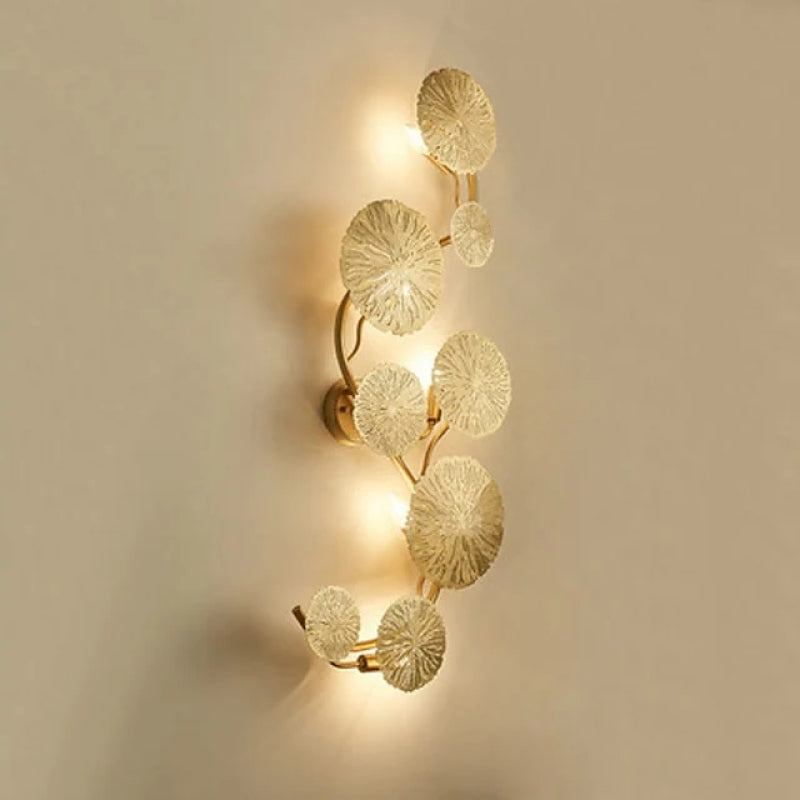 Arisha Modern Metal Round Lotus Leaf Wall Lamp, Gold