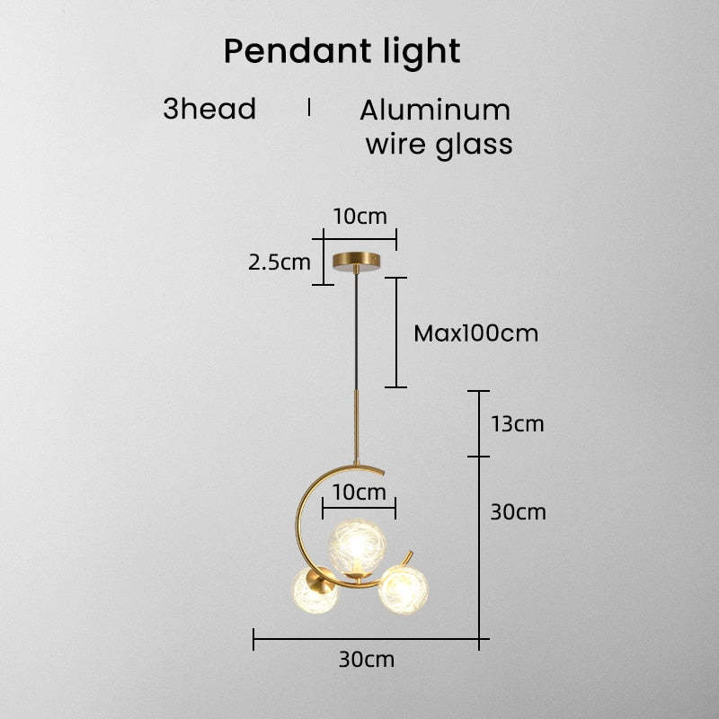 Valentina Modern Glass Globe Pendant Light, Metal & Glass, 3 Style