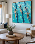 Poolside Swimmers Summer Fun Oil Painting