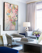 Impasto Textured Floral Vase Painting Soft Pink Wall Art