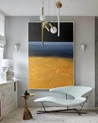 Gold Black Blue Abstract Wall Art Vertical