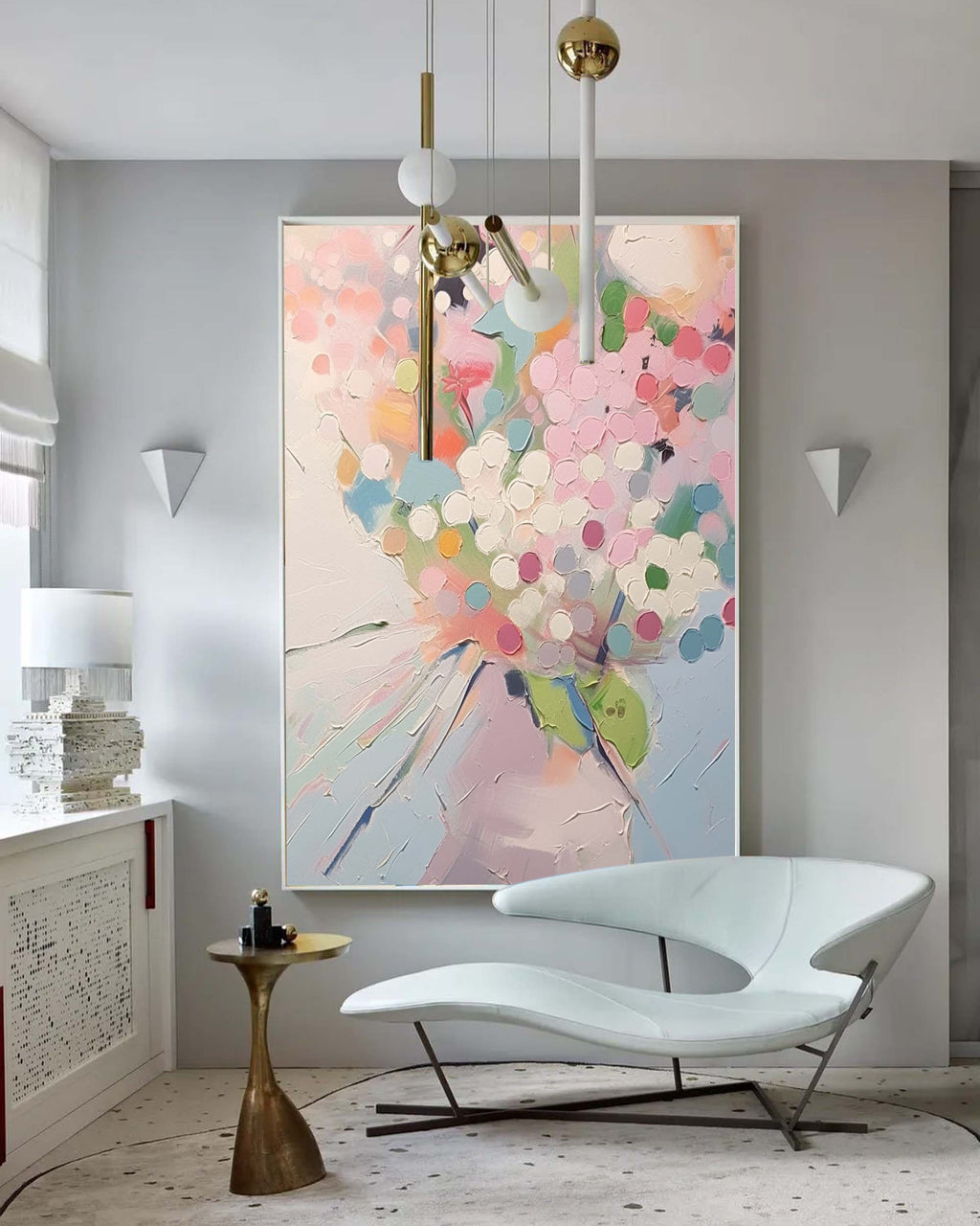 Impasto Textured Floral Vase Painting Soft Pink Wall Art