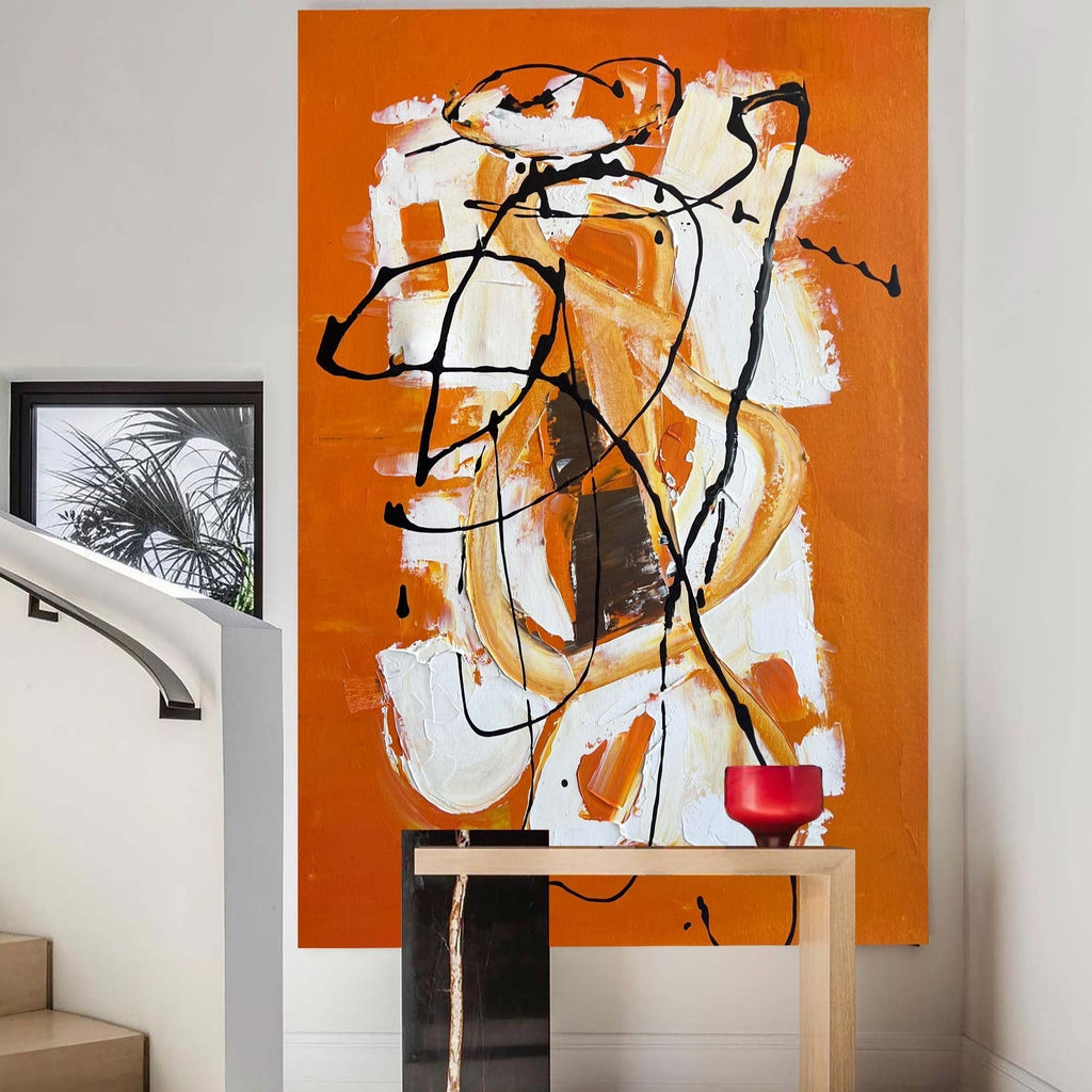 Vibrant Orange Abstract Expressionist Oil Painting