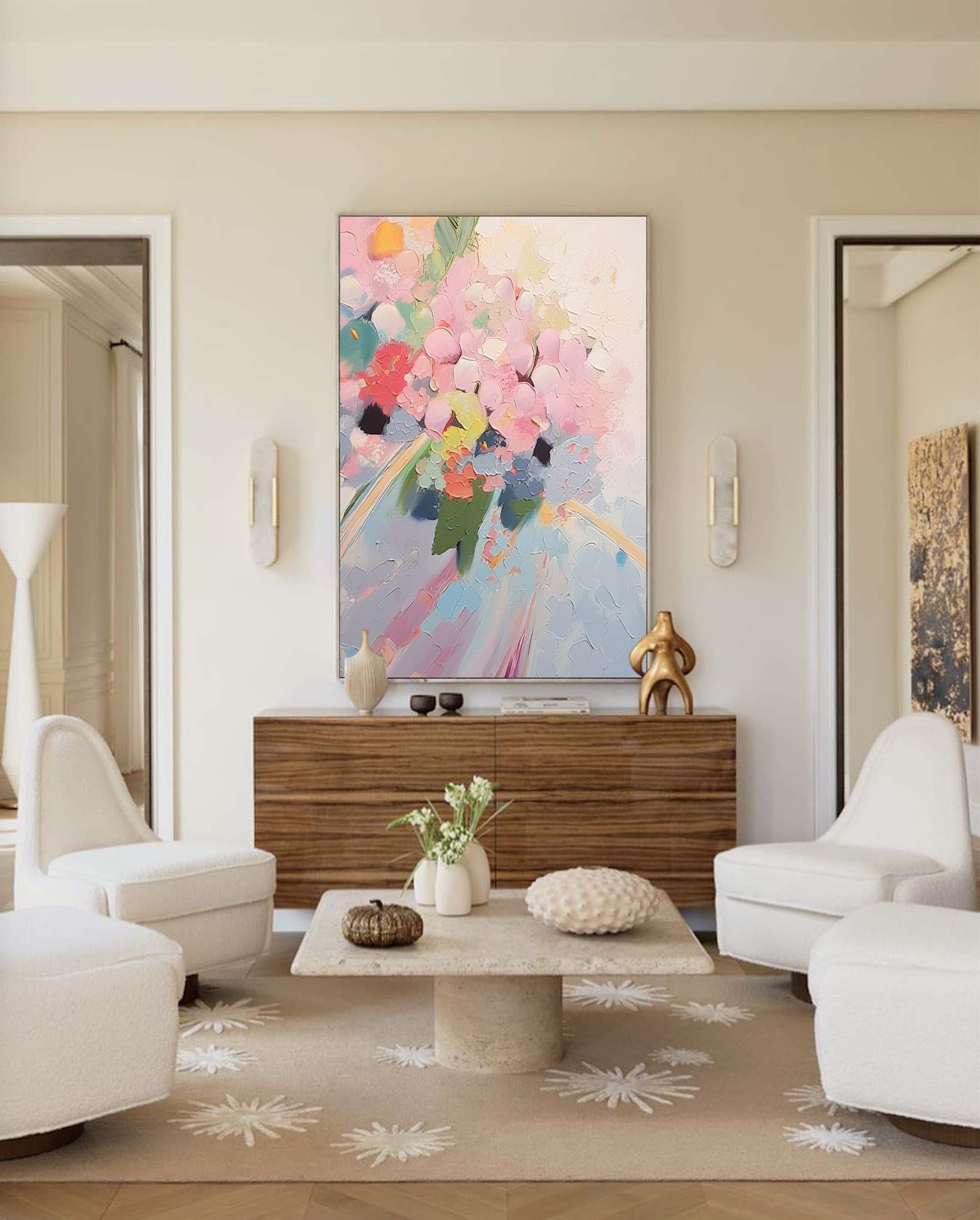 Textured Hydrangea Bouquet Painting Soft Pink