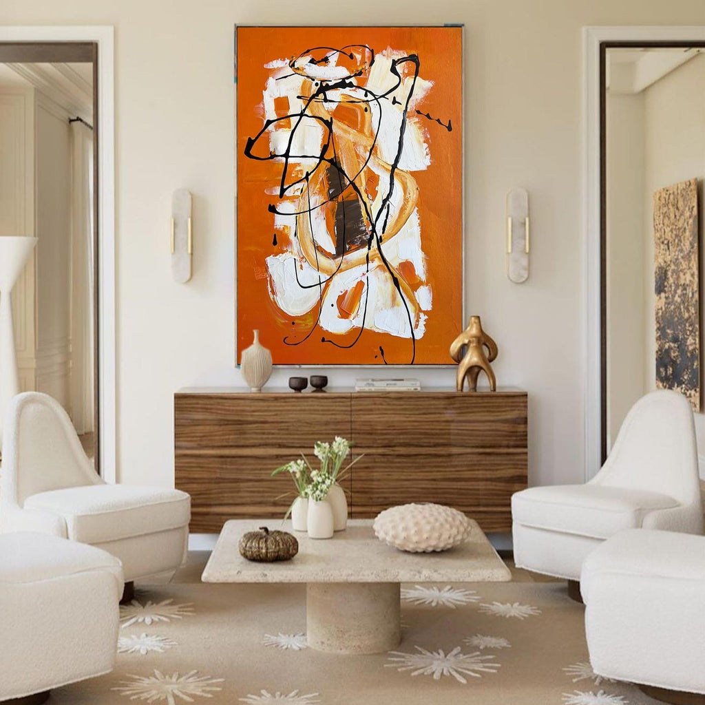 Vibrant Orange Abstract Expressionist Oil Painting