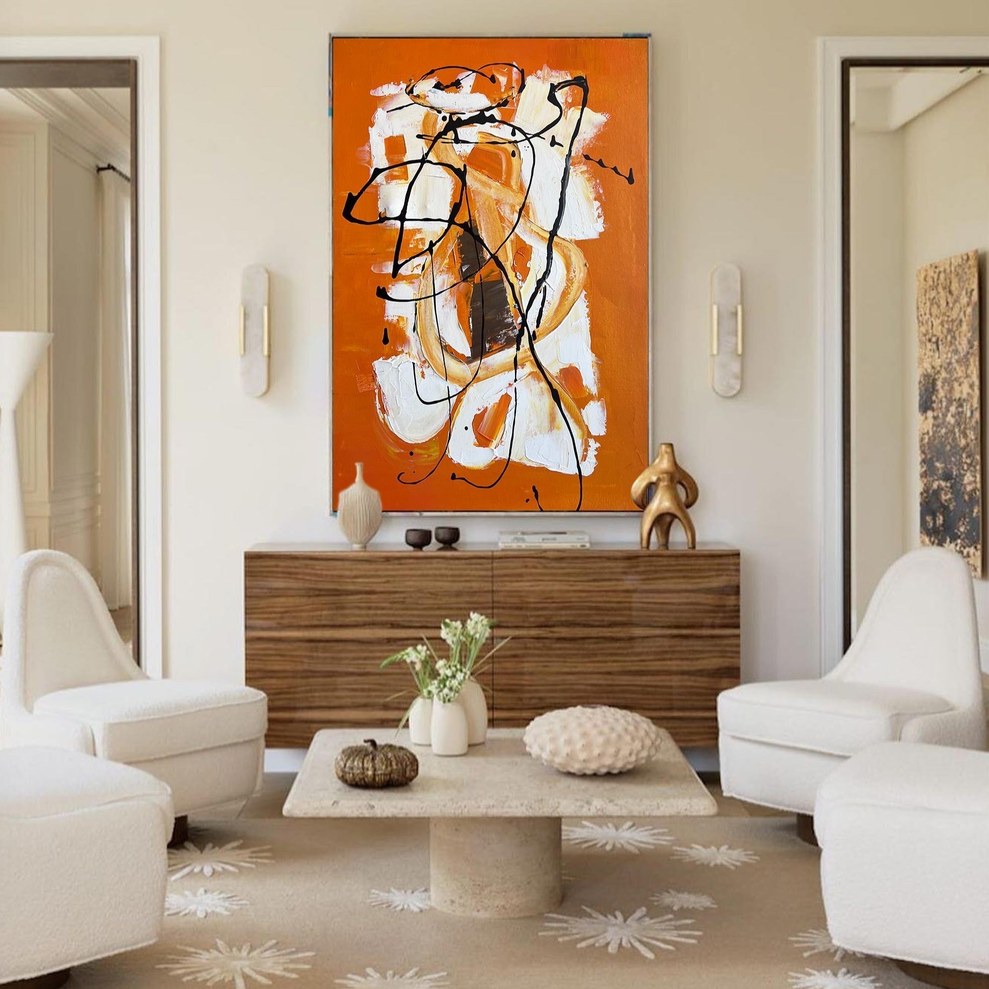 Vibrant Orange Abstract Expressionist Oil Painting