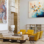 Abstract Geometric Painting Warm Orange And Blue