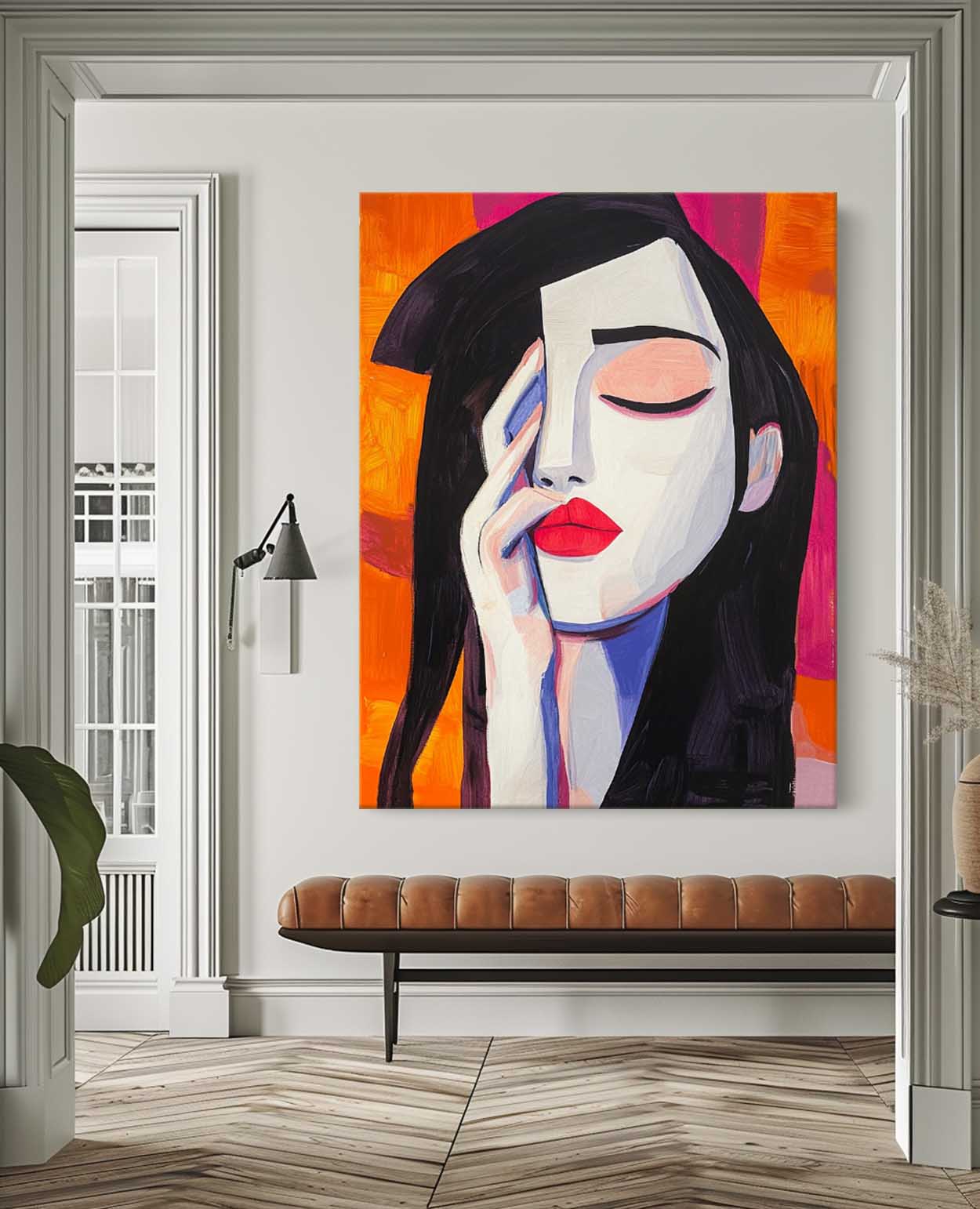 Stylized Contemplative Woman Portrait Oil Painting
