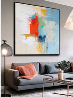 Soft Abstract Color Block Oil Painting Red Blue