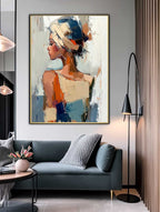 Abstract Woman Headwrap Impasto Oil Painting