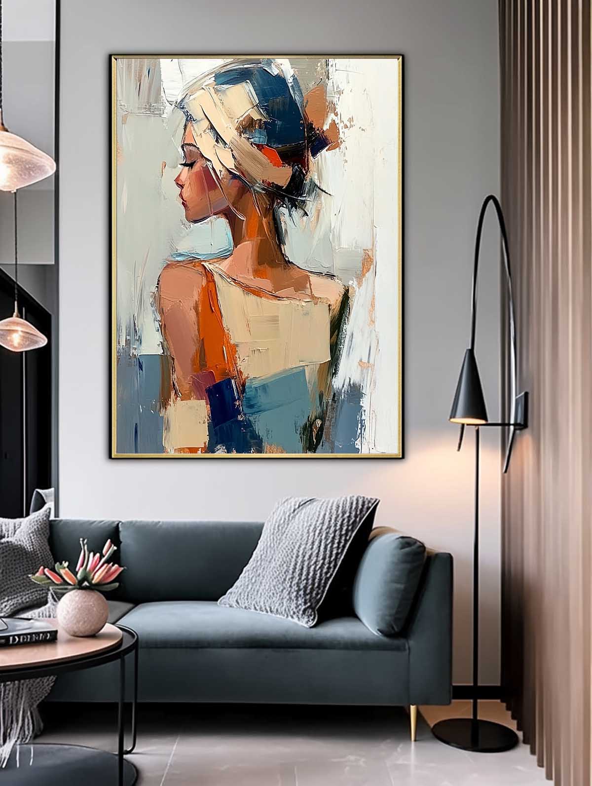 Abstract Woman Headwrap Impasto Oil Painting
