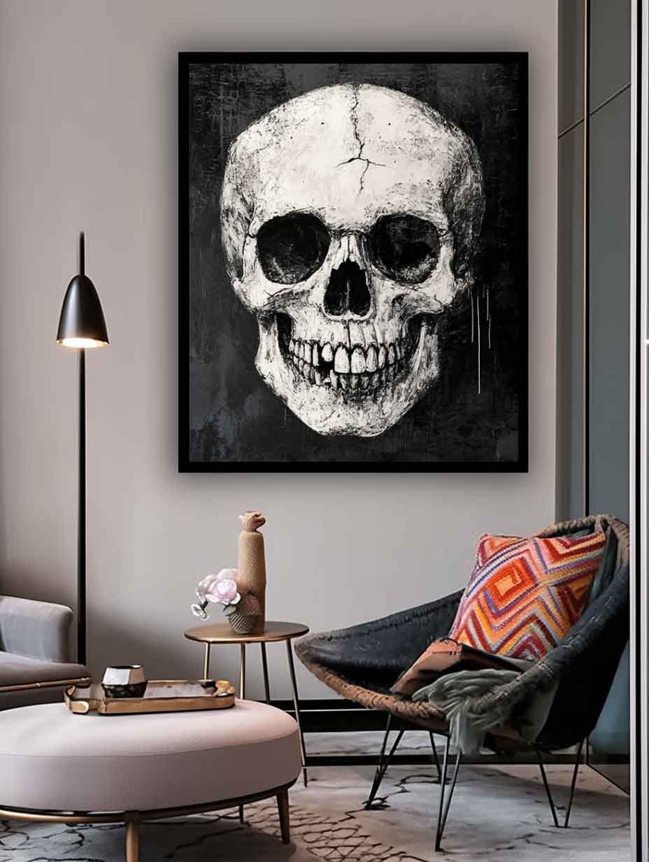 Expressionist Skull Painting Monochromatic