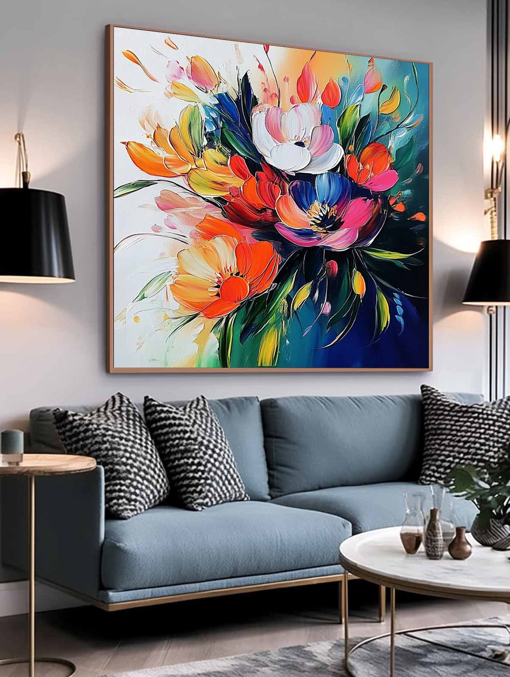 Vibrant Abstract Floral Bouquet Oil Painting